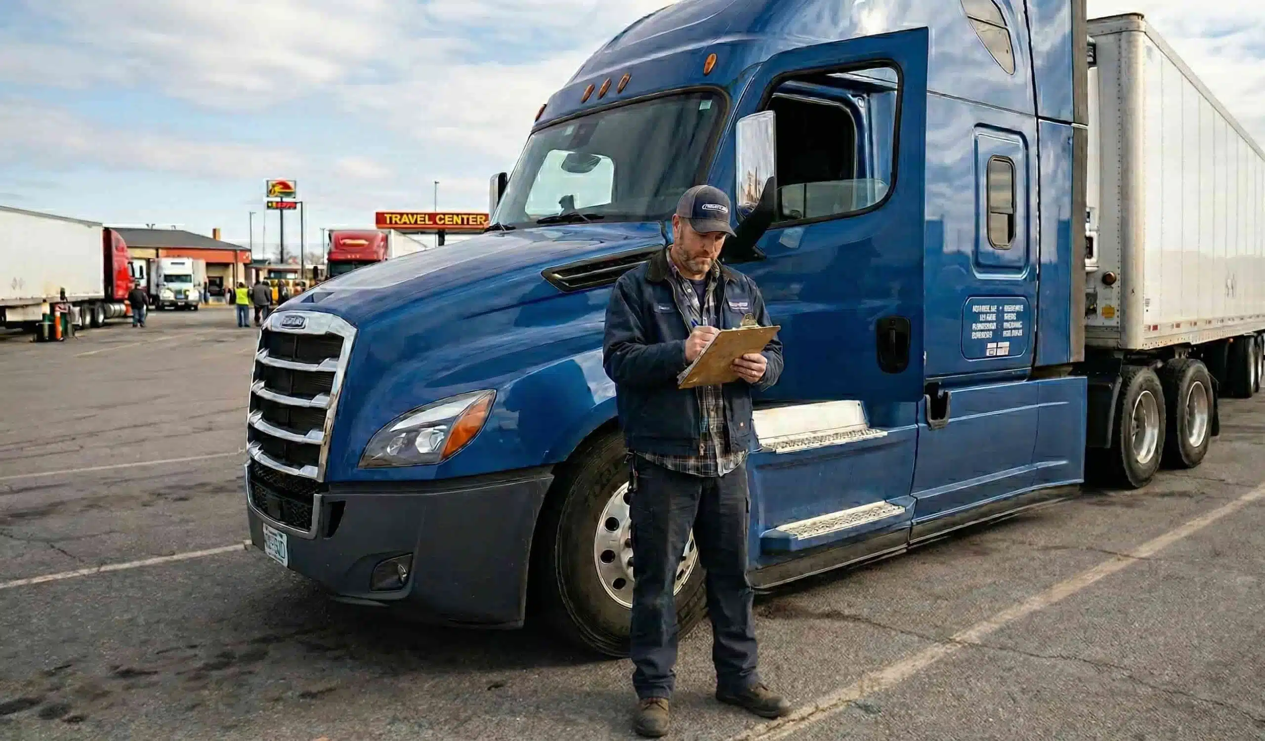 Truck driver looking at clipboard